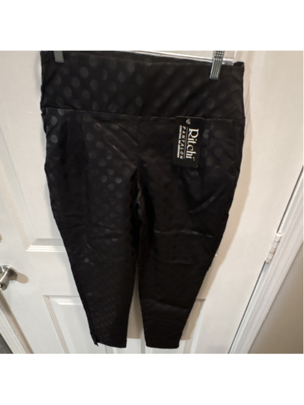 Ritchi Women's Leggings M High Rise Ankle Control Top Black Polka Dot 10855